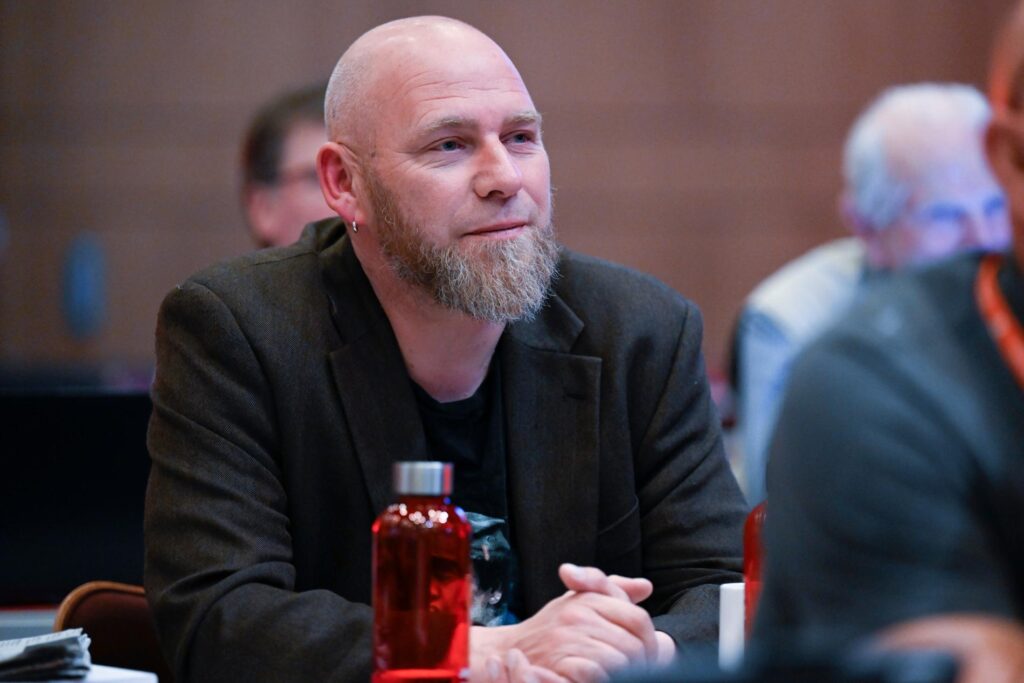 Geir Jørgensen på Rødt sitt landsmøte i Stavanger. Han er medlem i næringskomiteen på Stortinget.