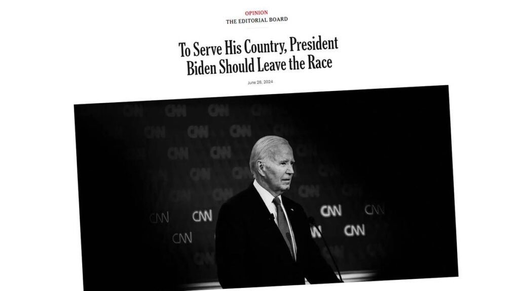 New York Times ber på lederplass Joe Biden trekke seg fra neste seg fra presidentvalgkampen.