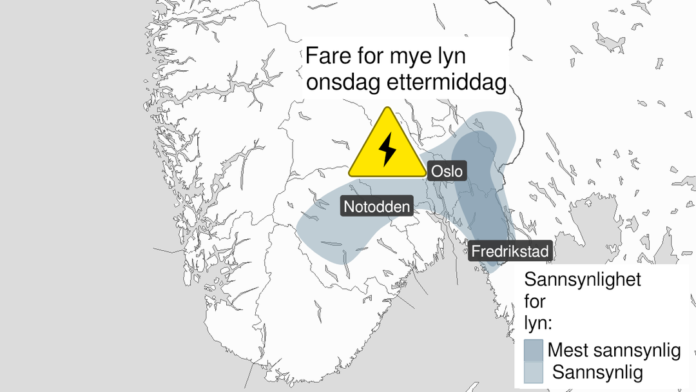 Tordenvær og fare for lynnedslag på Østlandet